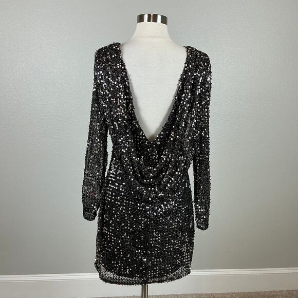 Betsy & Adam Black Sequined Long Sleeve Formal Cocktail Dress Size 10 - Picture 6 of 14